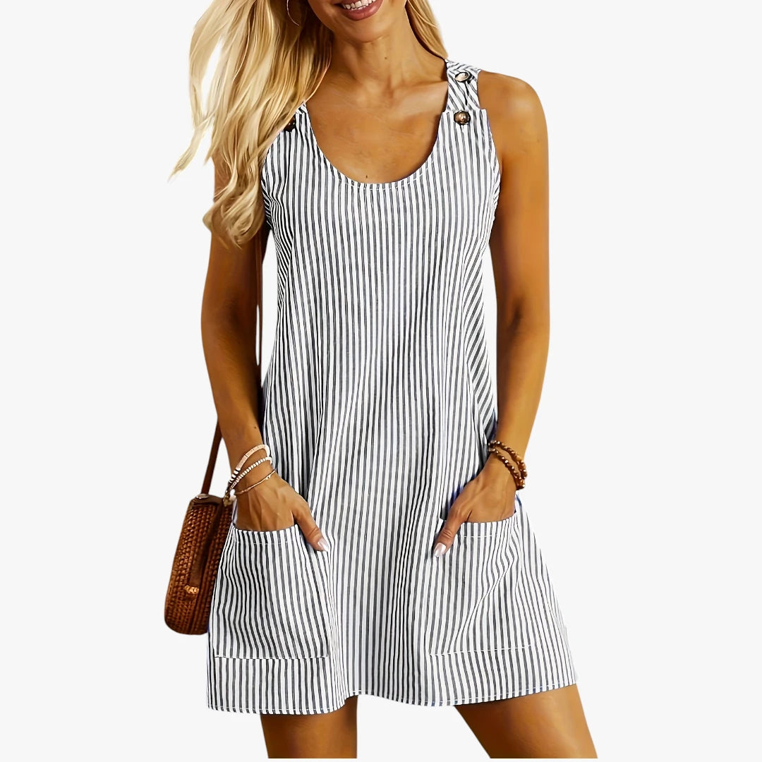 Women’s Striped Mini Dress with Buttons and Pockets for Summer 8