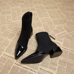 Women’s Suede Ankle Boots with Patent Detailing and Block Heel 2