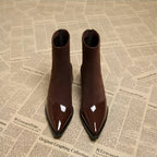 Women’s Suede Ankle Boots with Patent Detailing and Block Heel 3