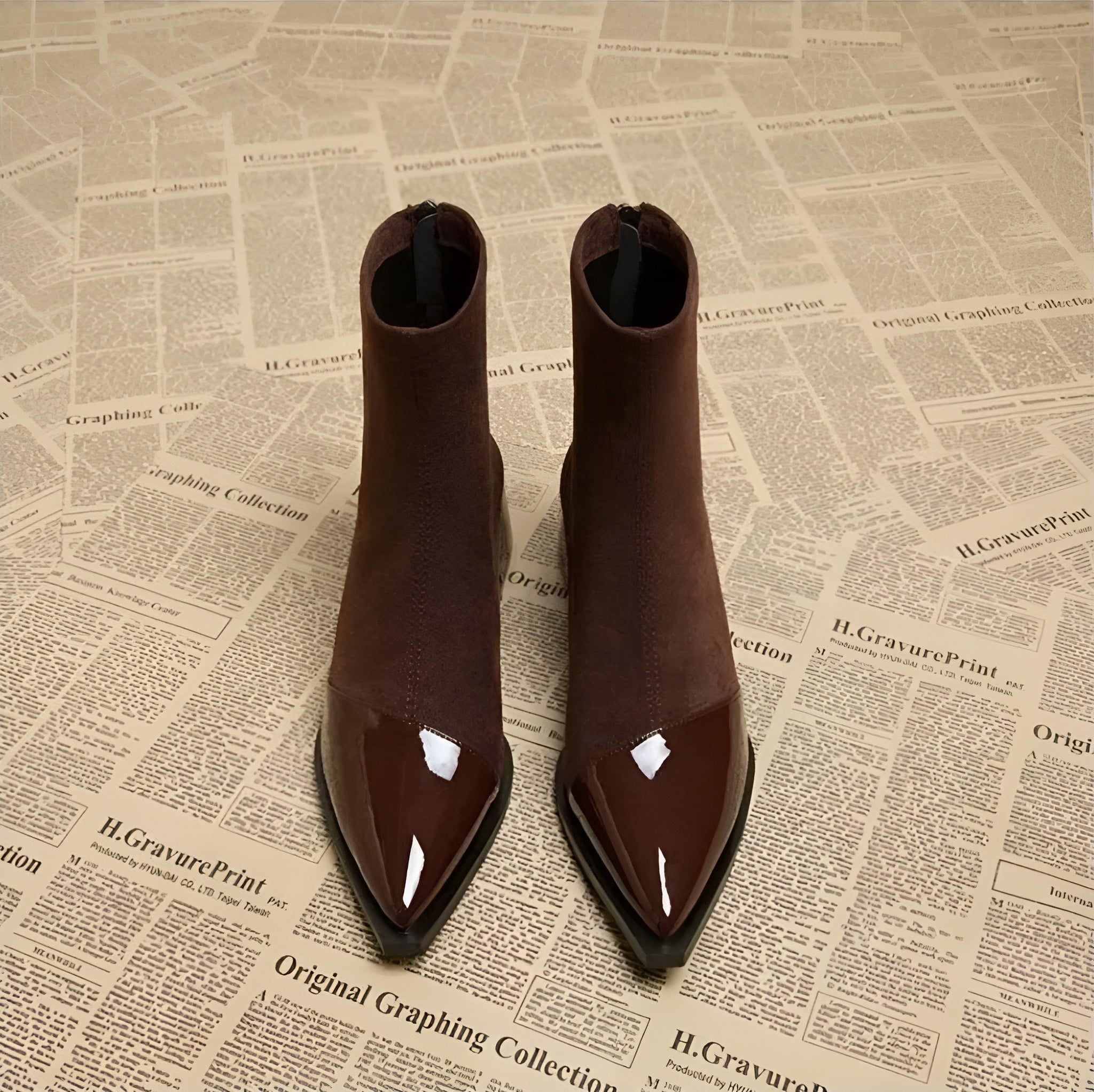 Women’s Suede Ankle Boots with Patent Detailing and Block Heel 3