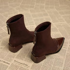 Women’s Suede Ankle Boots with Patent Detailing and Block Heel 4