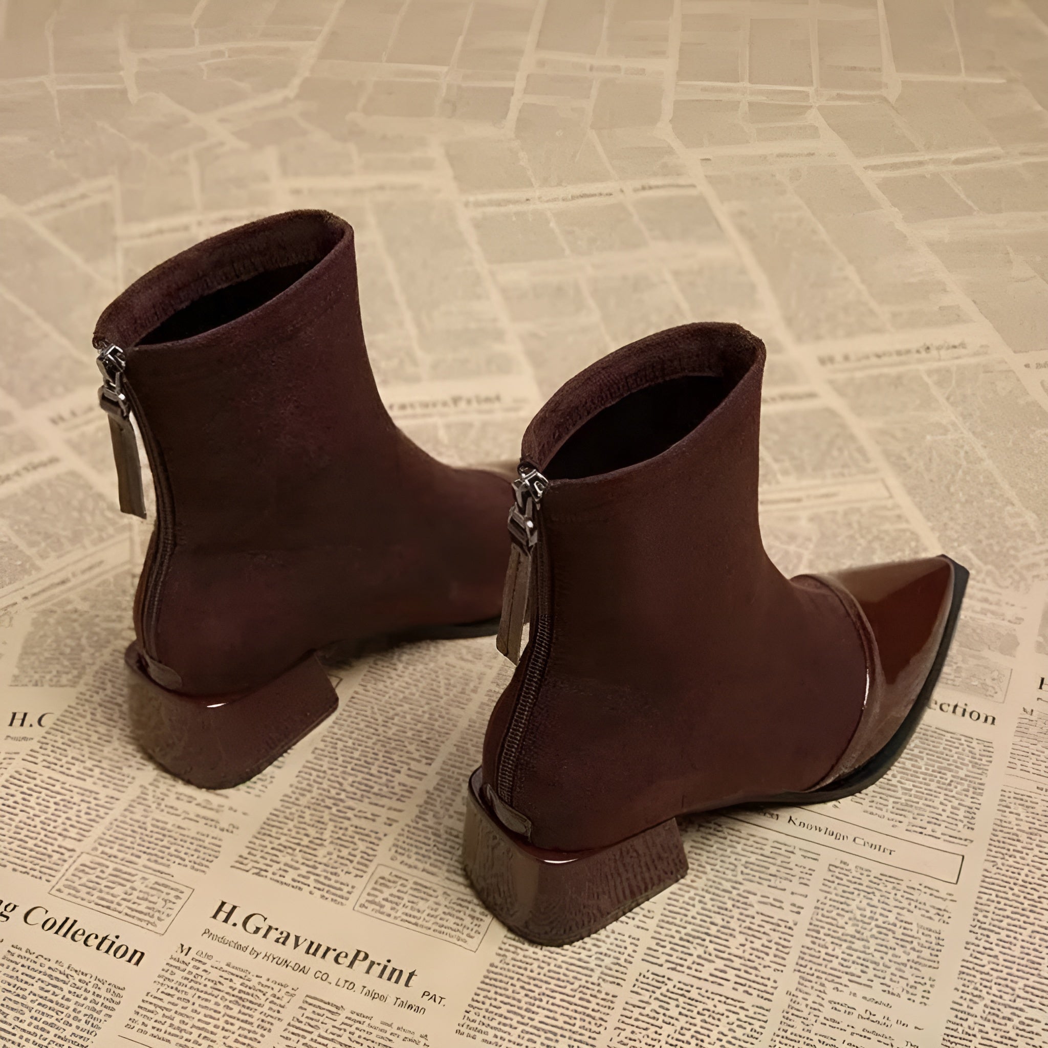 Women’s Suede Ankle Boots with Patent Detailing and Block Heel 4