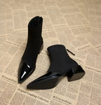 Women’s Suede Ankle Boots with Patent Detailing and Block Heel 5
