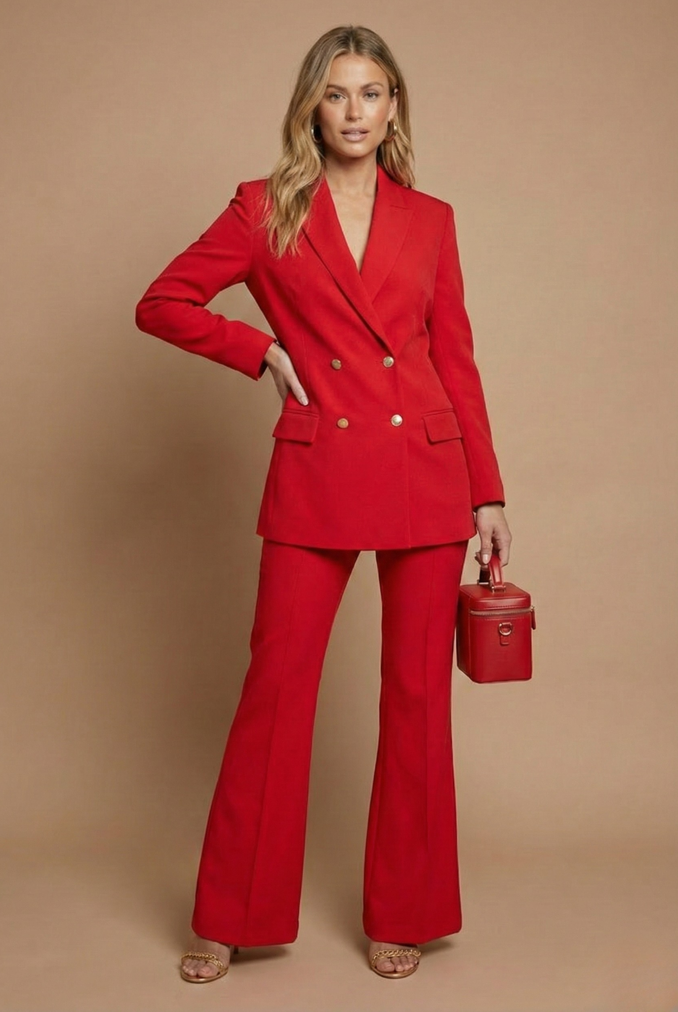 Women’s Suit Set with Double-Breasted Blazer and High-Waist Flared Trousers 3