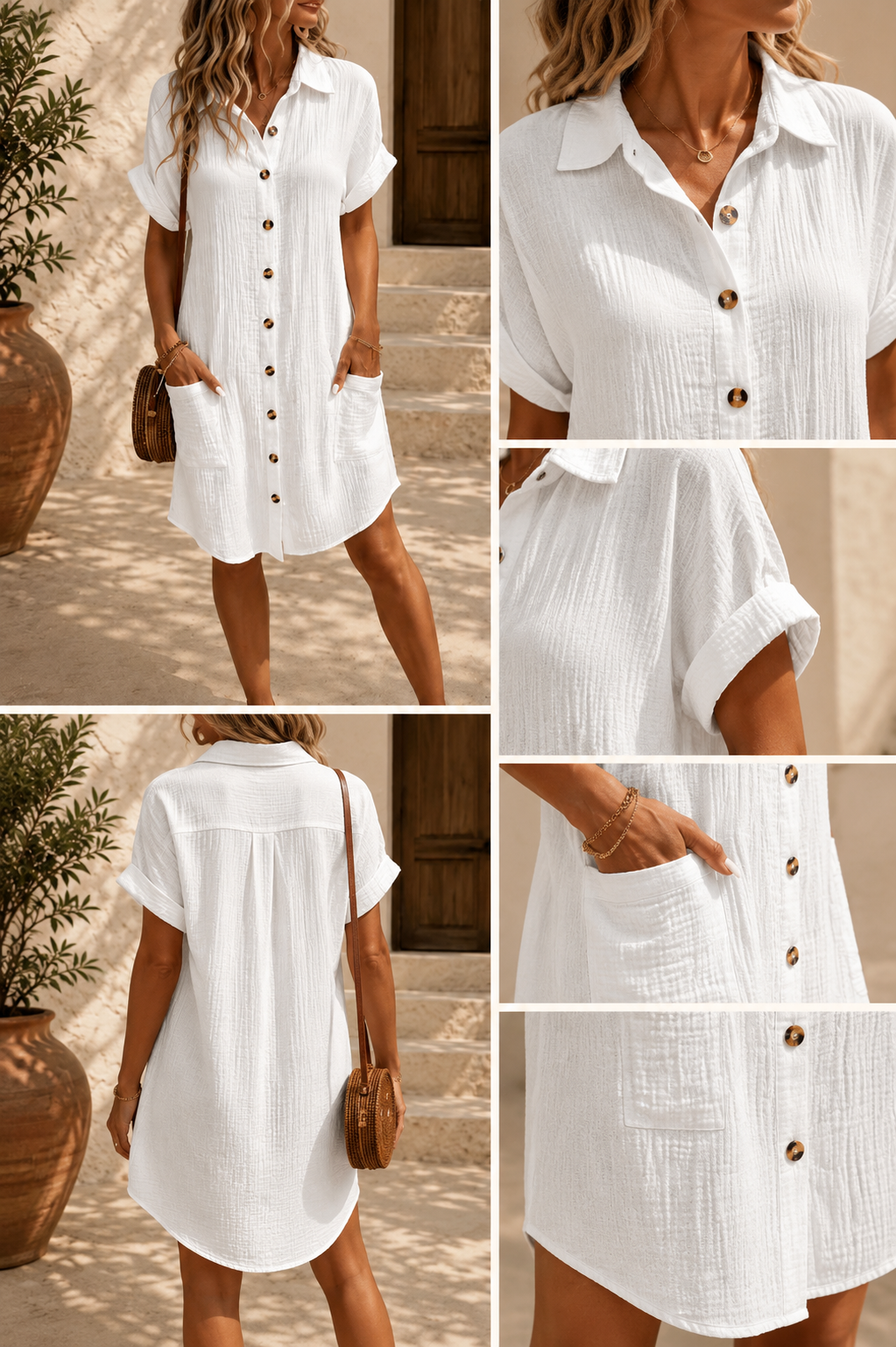 Women’s Summer Shirt Dress with Loose Fit and Textured Fabric 6