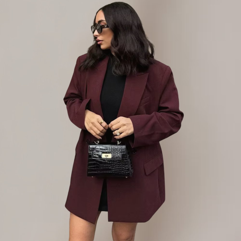 Women’s Tailored Blazer in Burgundy with Structured Fit and Notched Lapel 0