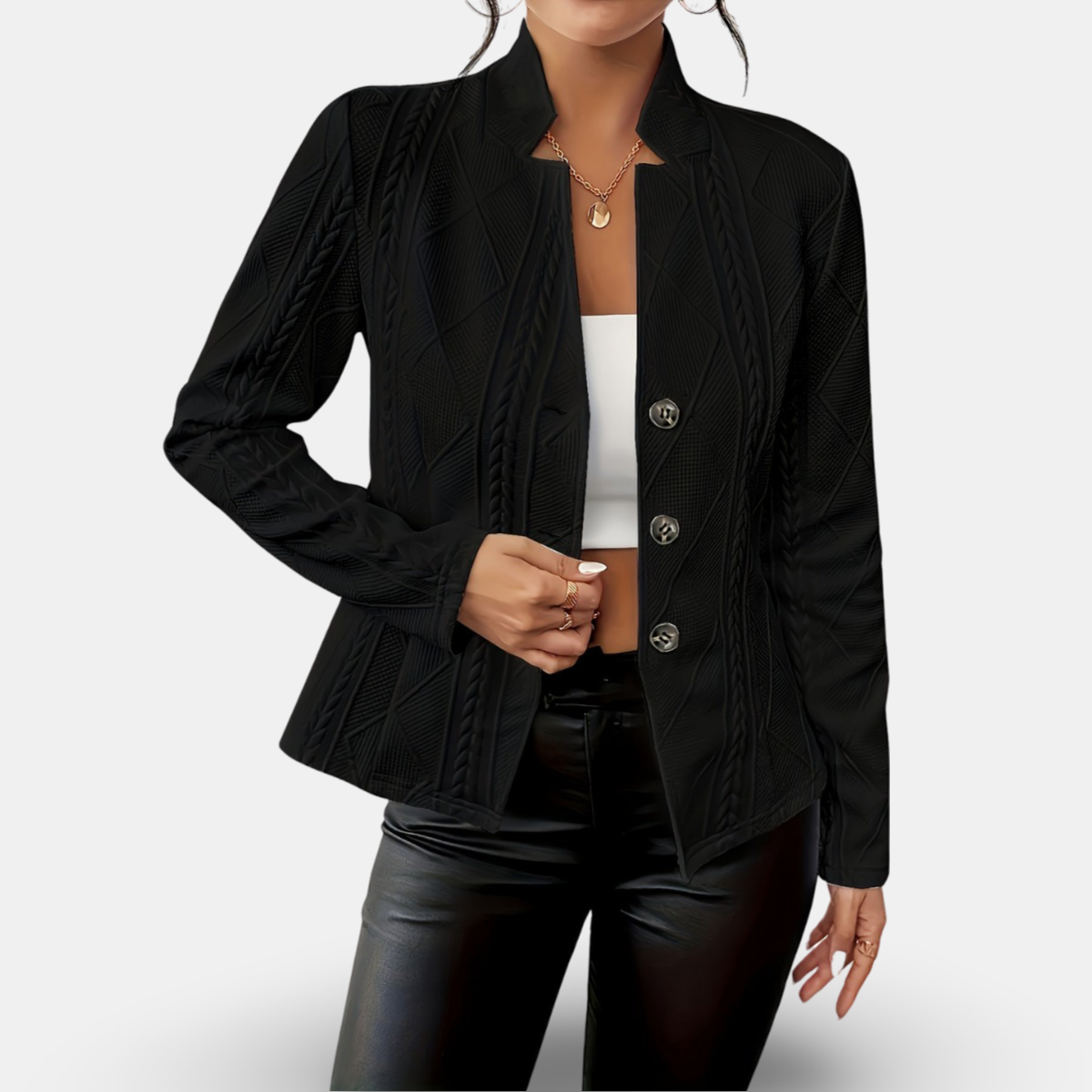 Women’s Tailored Blazer with Geometric Textured Detailing and Structured Fit 2