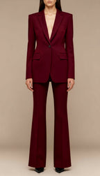 Women’s Tailored Burgundy Suit Set with Sculpted Blazer and Flared Trousers 0