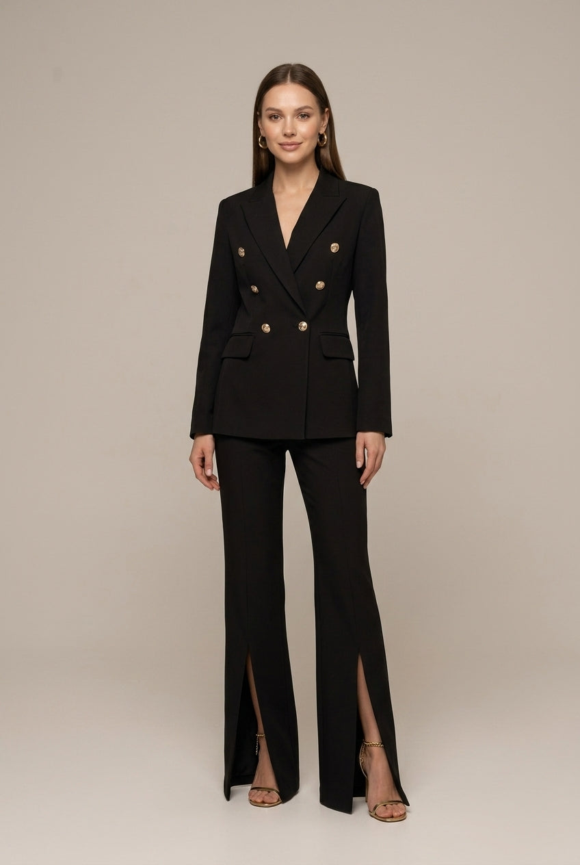 Women’s Tailored Double-Breasted Suit with Flared Trousers and Gold-Tone Buttons 0