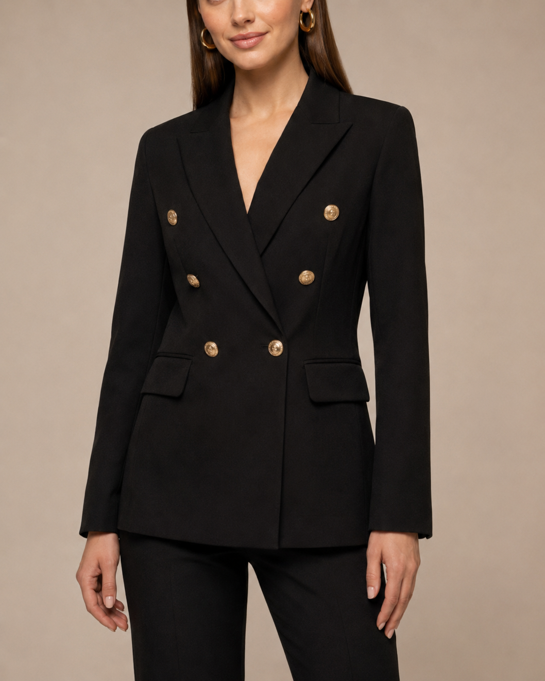 Women’s Tailored Double-Breasted Suit with Flared Trousers and Gold-Tone Buttons 02