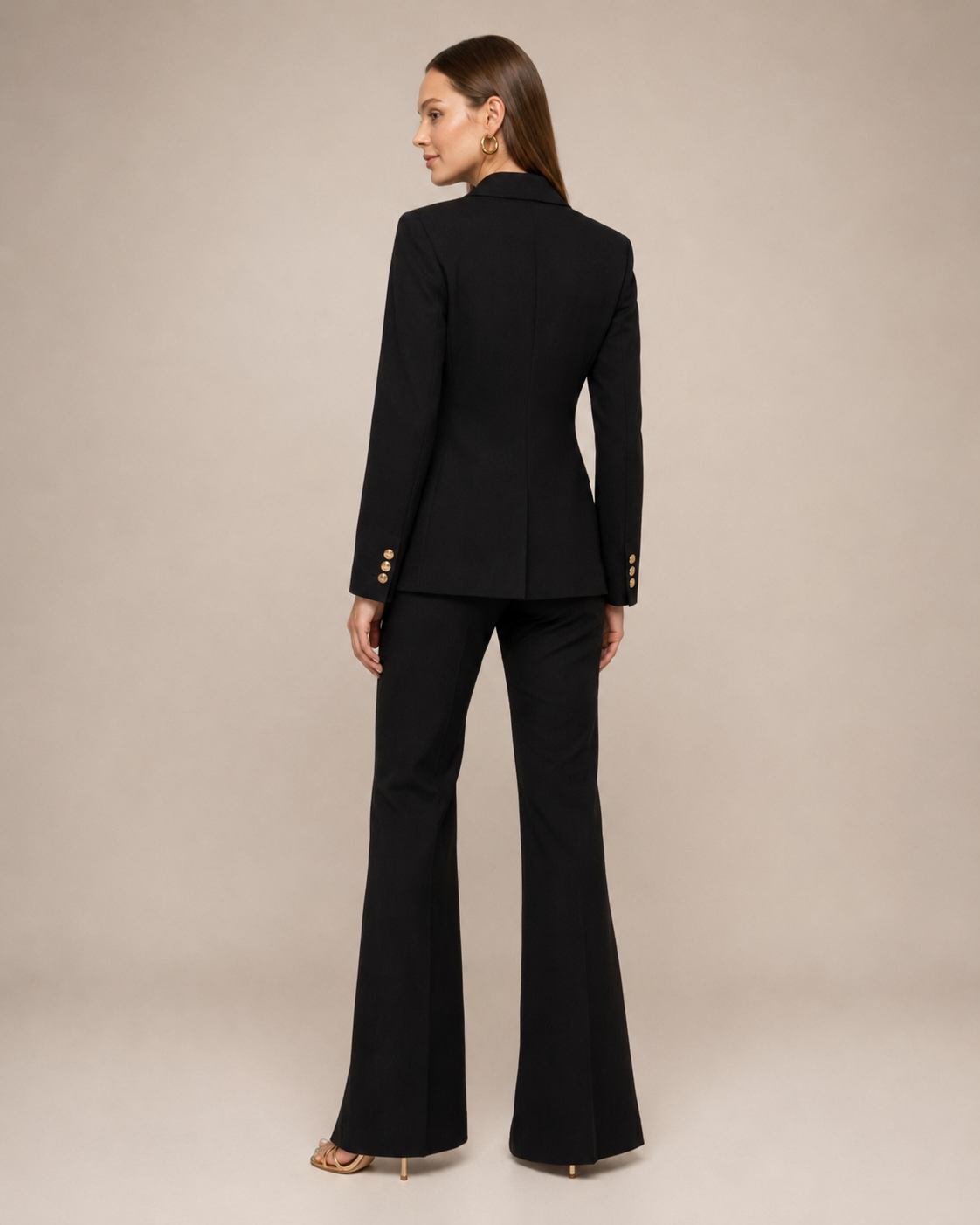 Women’s Tailored Double-Breasted Suit with Flared Trousers and Gold-Tone Buttons 03