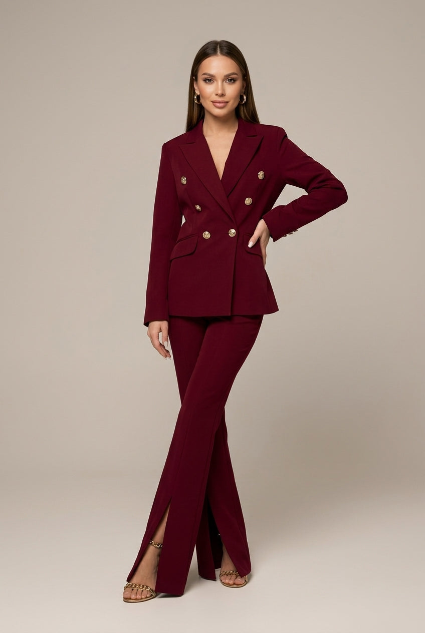 Women’s Tailored Double-Breasted Suit with Flared Trousers and Gold-Tone Buttons 1