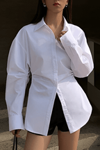 Women’s Tailored Long Sleeve Blouse with Structured Collar and Defined Waist 0
