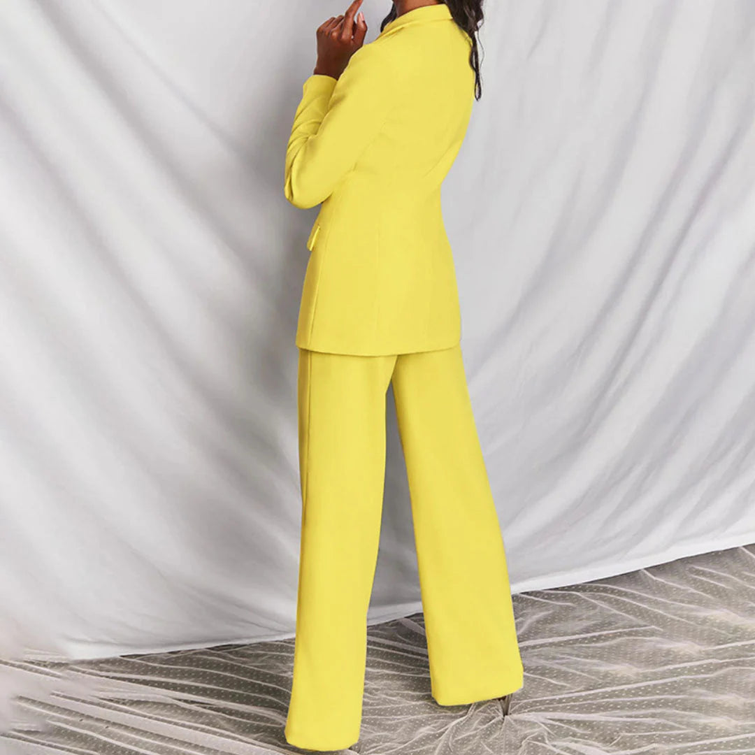 Women’s Tailored Pant Suit with Longline Blazer and Wide-Leg Trousers 1