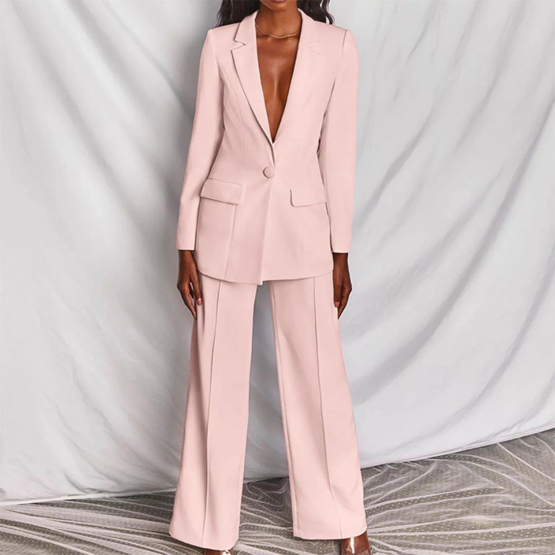 Women’s Tailored Pant Suit with Longline Blazer and Wide-Leg Trousers 2