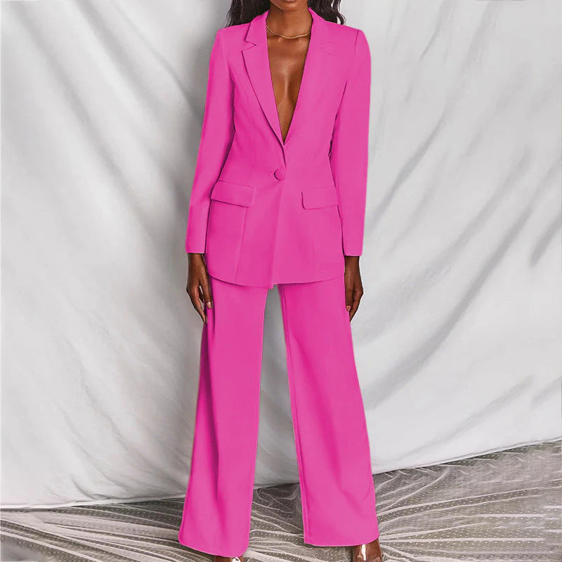 Women’s Tailored Pant Suit with Longline Blazer and Wide-Leg Trousers 4