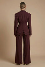 Women’s Tailored Two Piece Suit with Peaked Lapel and Wide-Leg Trousers 1