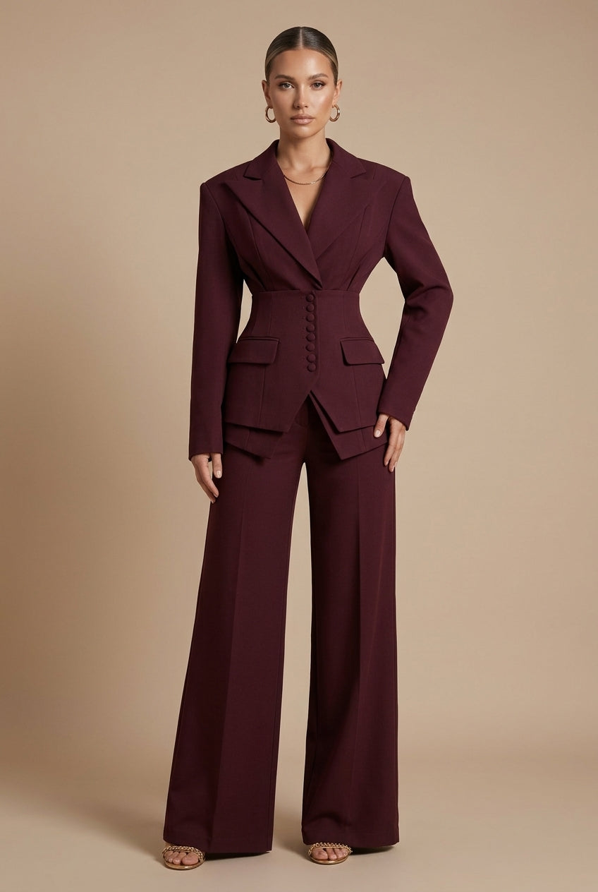 Women’s Tailored Two Piece Suit with Peaked Lapel and Wide-Leg Trousers 2