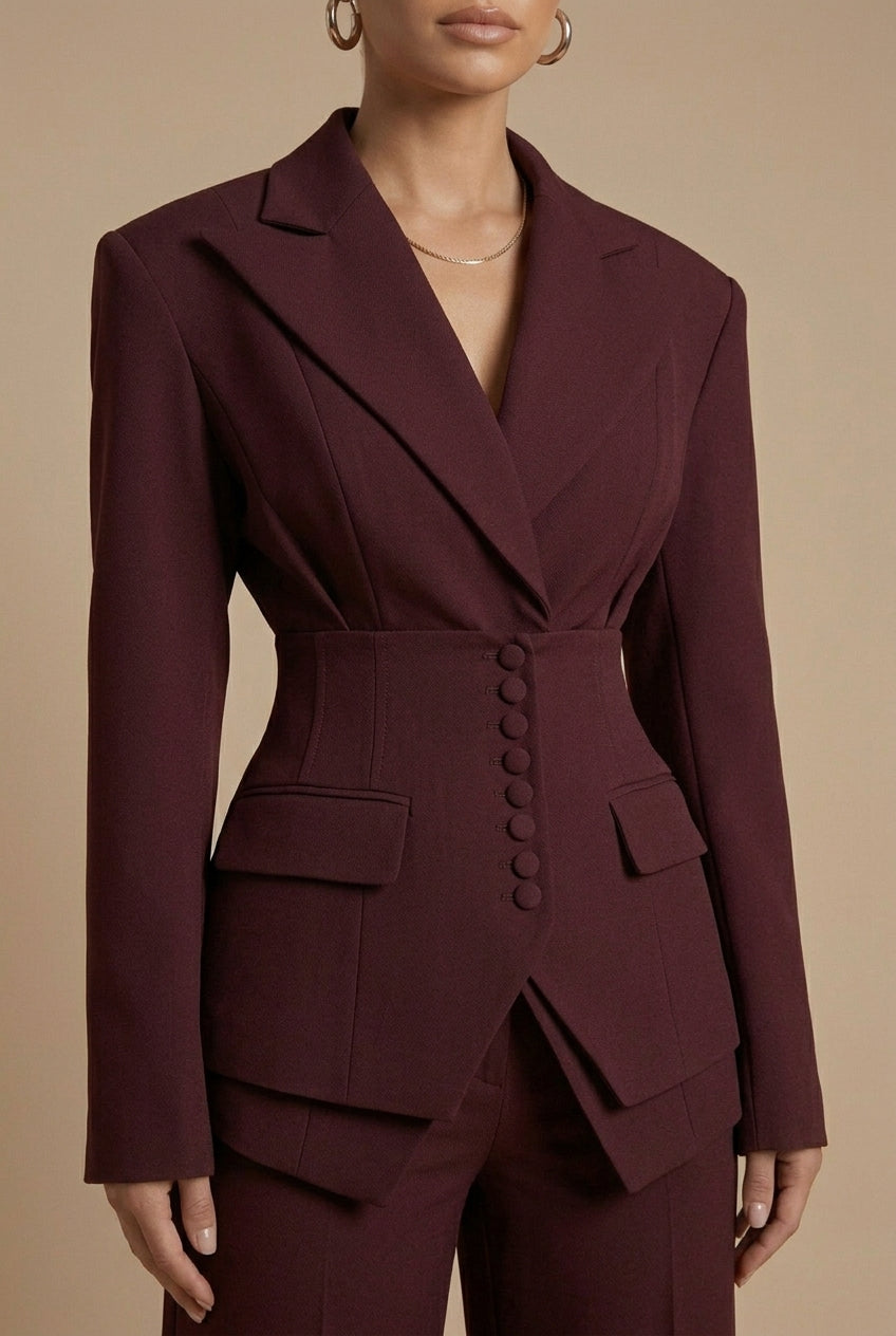 Women’s Tailored Two Piece Suit with Peaked Lapel and Wide-Leg Trousers 3