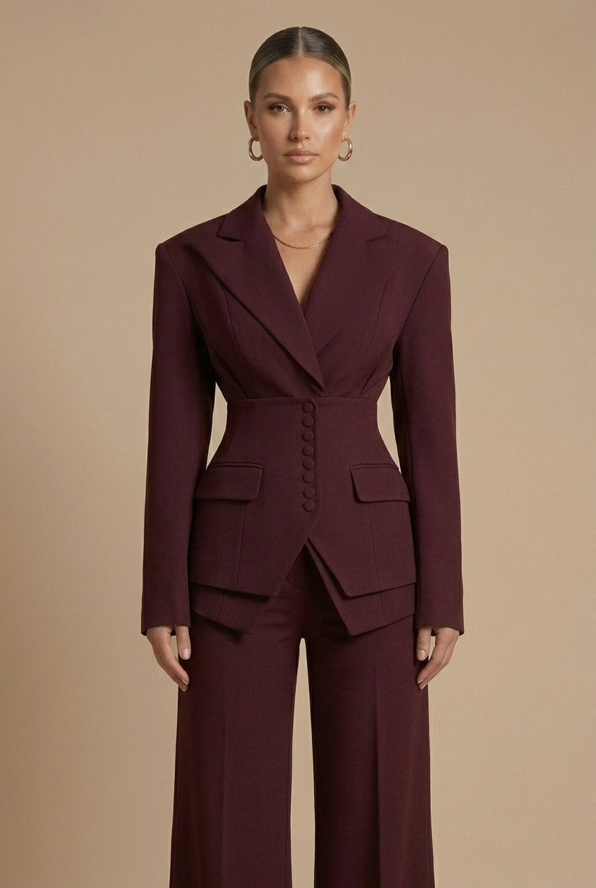 Women’s Tailored Two Piece Suit with Peaked Lapel and Wide-Leg Trousers 4