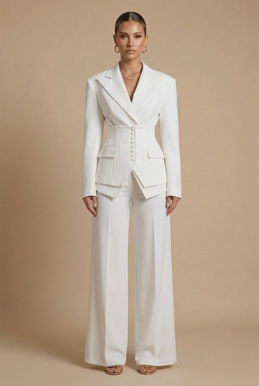 Women’s Tailored Two Piece Suit with Peaked Lapel and Wide-Leg Trousers 7
