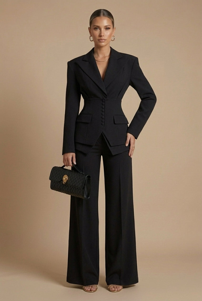 Women’s Tailored Two Piece Suit with Peaked Lapel and Wide-Leg Trousers 8