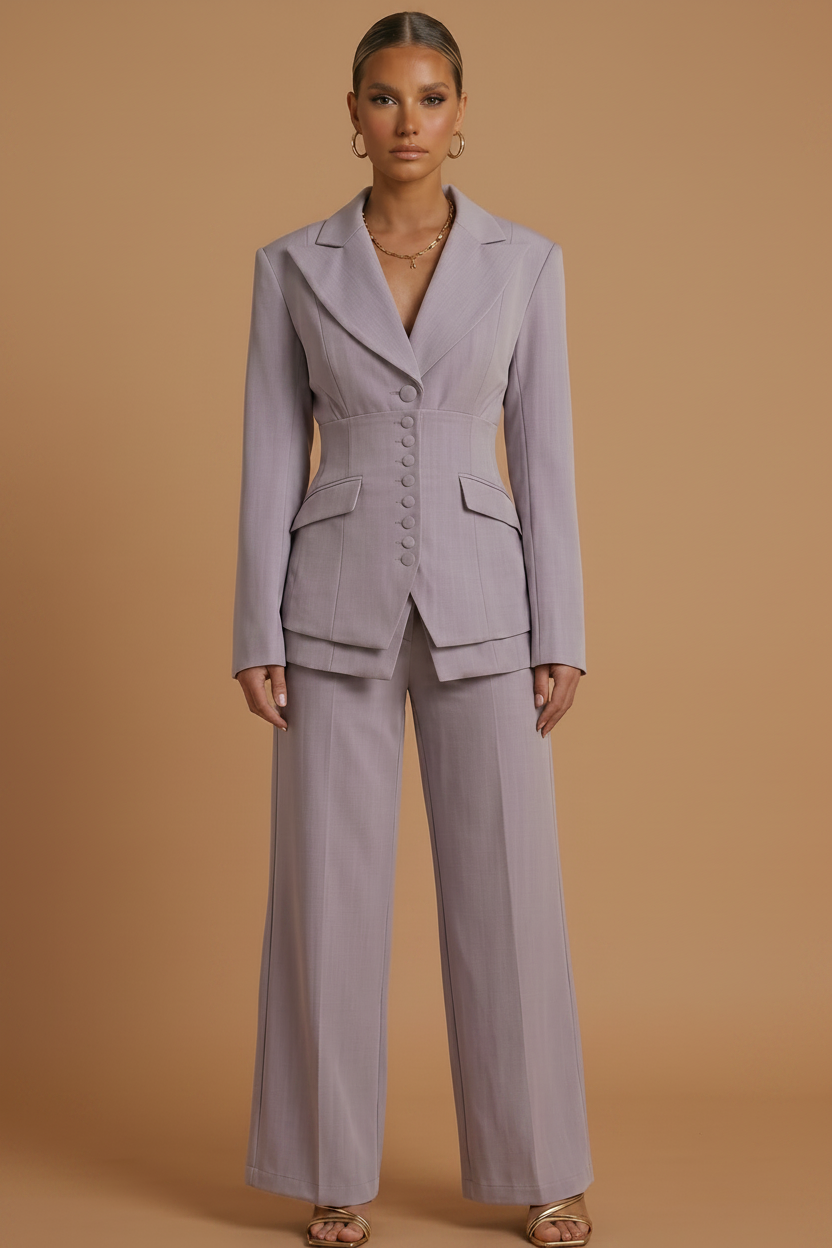 Women’s Tailored Two Piece Suit with Peaked Lapel and Wide-Leg Trousers 9