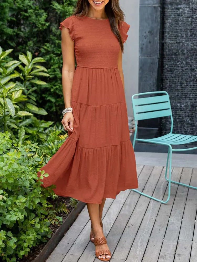 Women’s Tiered Maxi Dress with Cap Sleeves and Flattering Silhouette 0