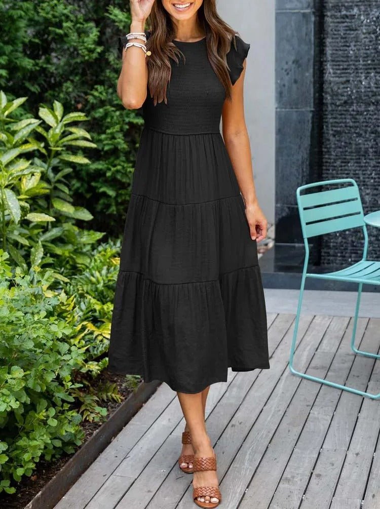 Women’s Tiered Maxi Dress with Cap Sleeves and Flattering Silhouette 10