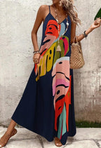 Women’s Tropical Leaf Maxi Dress with V-Neck and Relaxed Fit 2