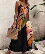 Women’s Tropical Leaf Maxi Dress with V-Neck and Relaxed Fit 3