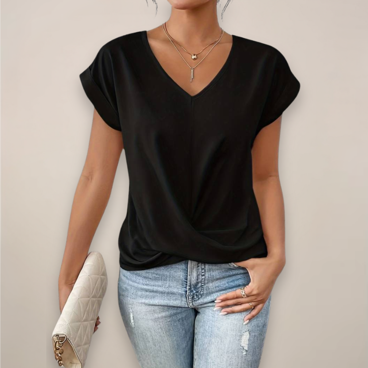 Women’s Twist Front V-Neck Top in Relaxed Fit for Going Out 0