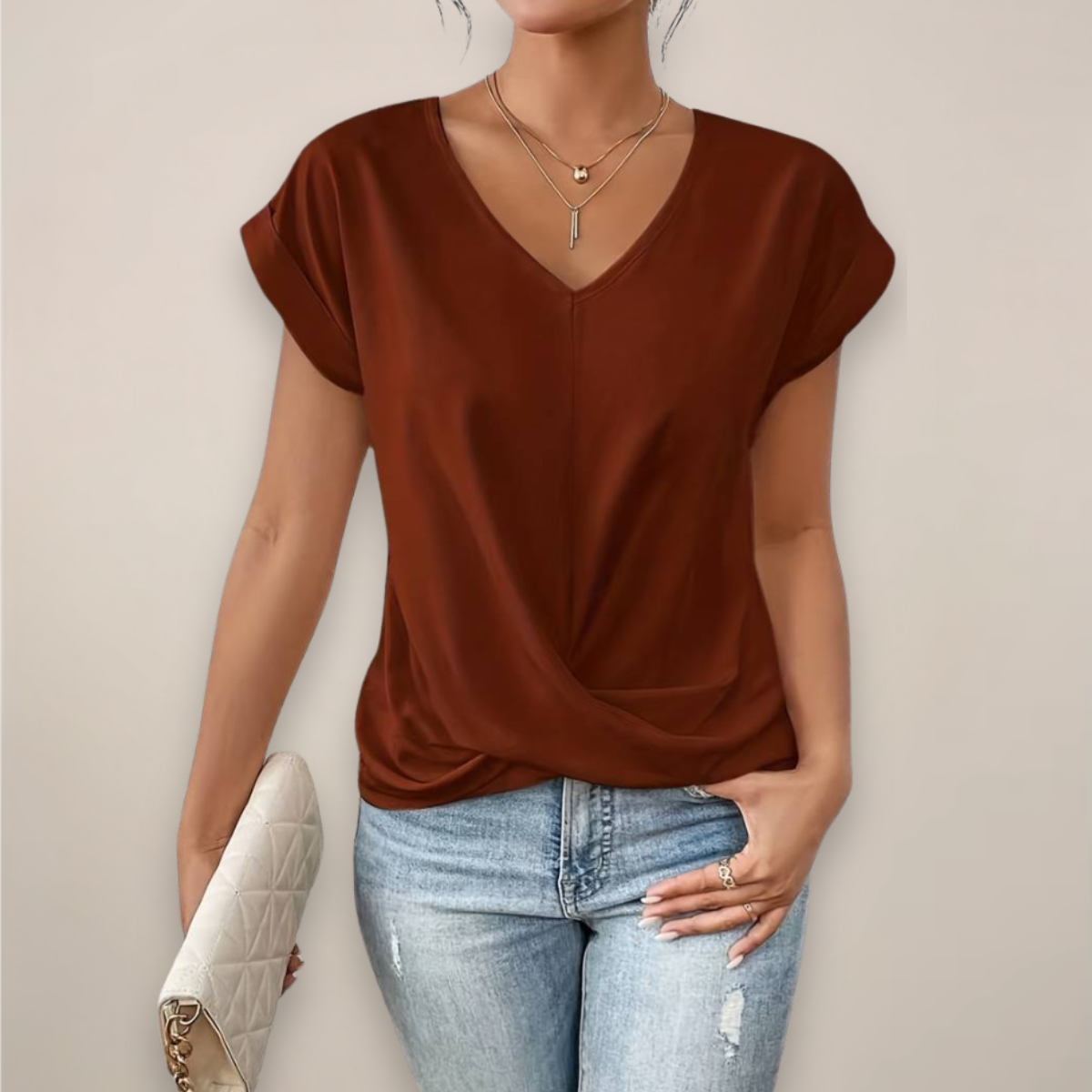 Women’s Twist Front V-Neck Top in Relaxed Fit for Going Out 1