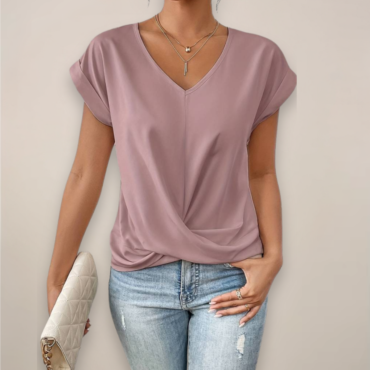 Women’s Twist Front V-Neck Top in Relaxed Fit for Going Out 2