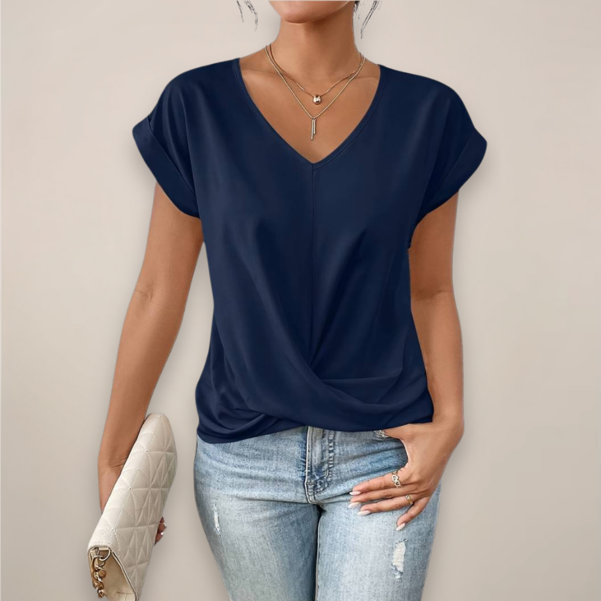 Women’s Twist Front V-Neck Top in Relaxed Fit for Going Out 3