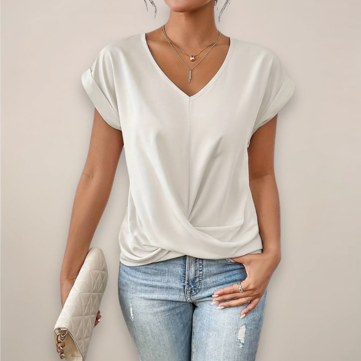 Women’s Twist Front V-Neck Top in Relaxed Fit for Going Out 4