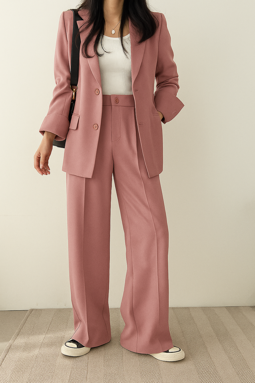 Women’s Two-Piece Blazer and Wide-Leg Pants Set for Effortless Style 1