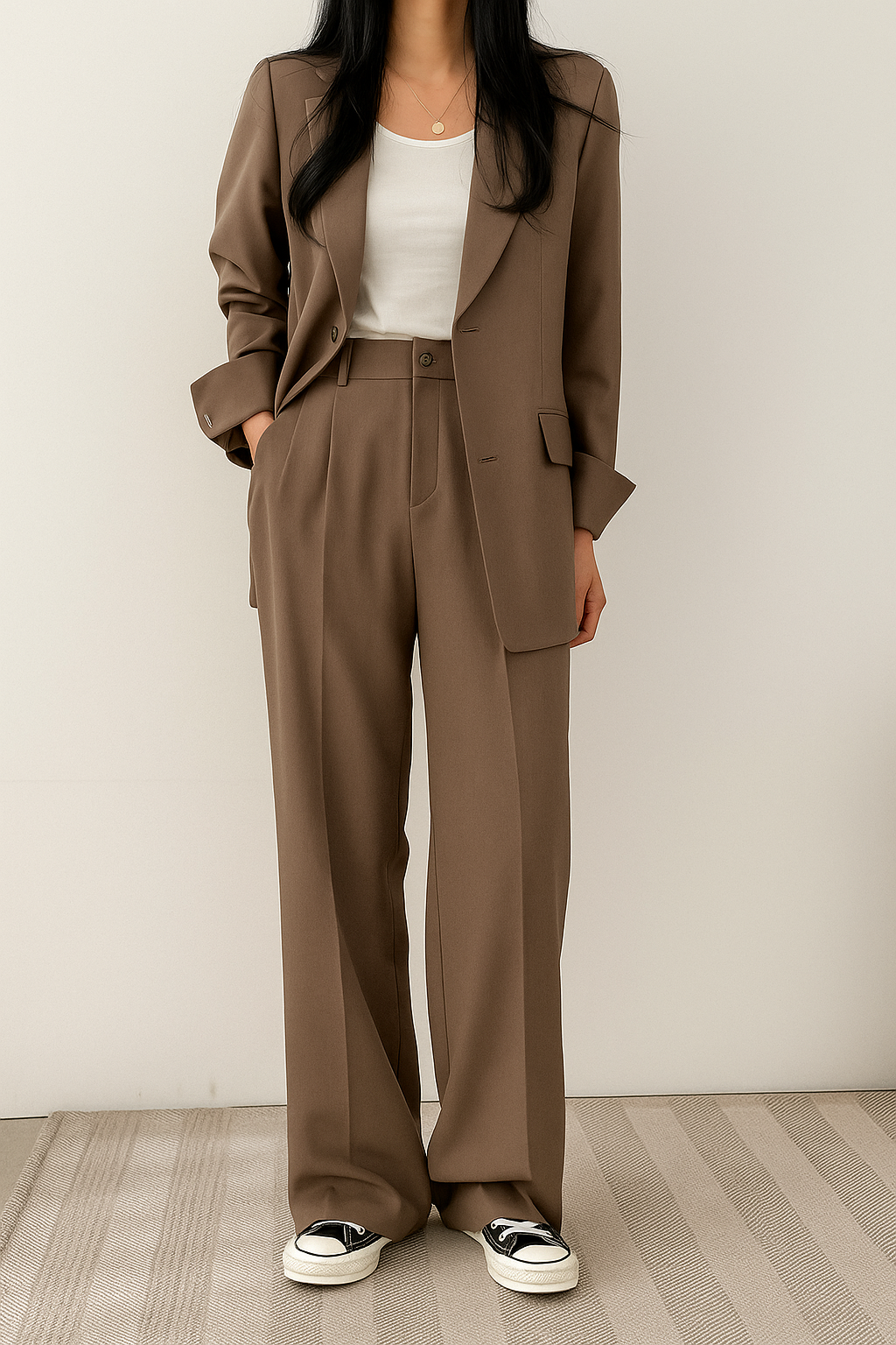 Women’s Two-Piece Blazer and Wide-Leg Pants Set for Effortless Style 2