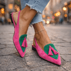 Women's Two-Tone Suede Flat Mules with Pompom Detail 0