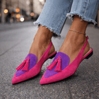 Women's Two-Tone Suede Flat Mules with Pompom Detail 2