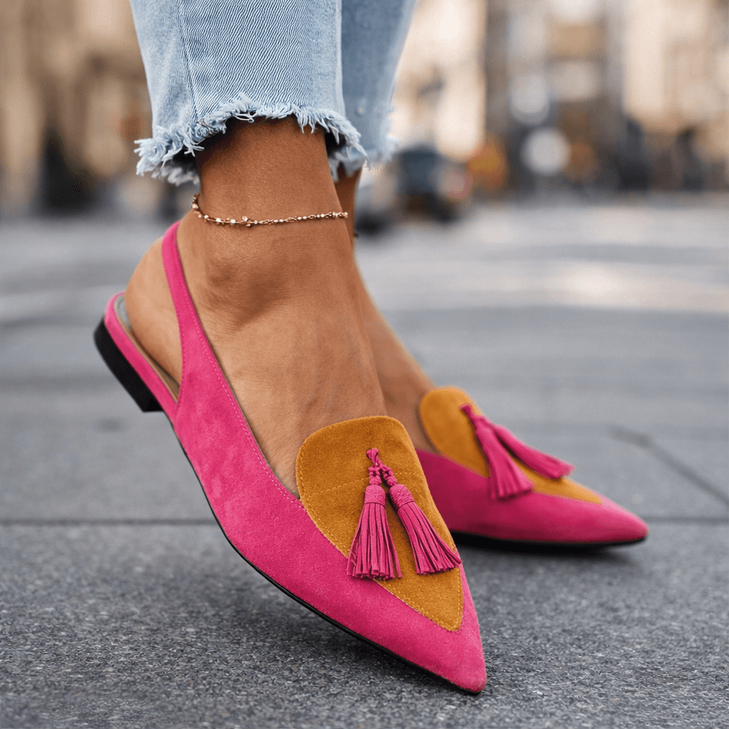Women's Two-Tone Suede Flat Mules with Pompom Detail 3