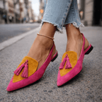 Women's Two-Tone Suede Flat Mules with Pompom Detail 4