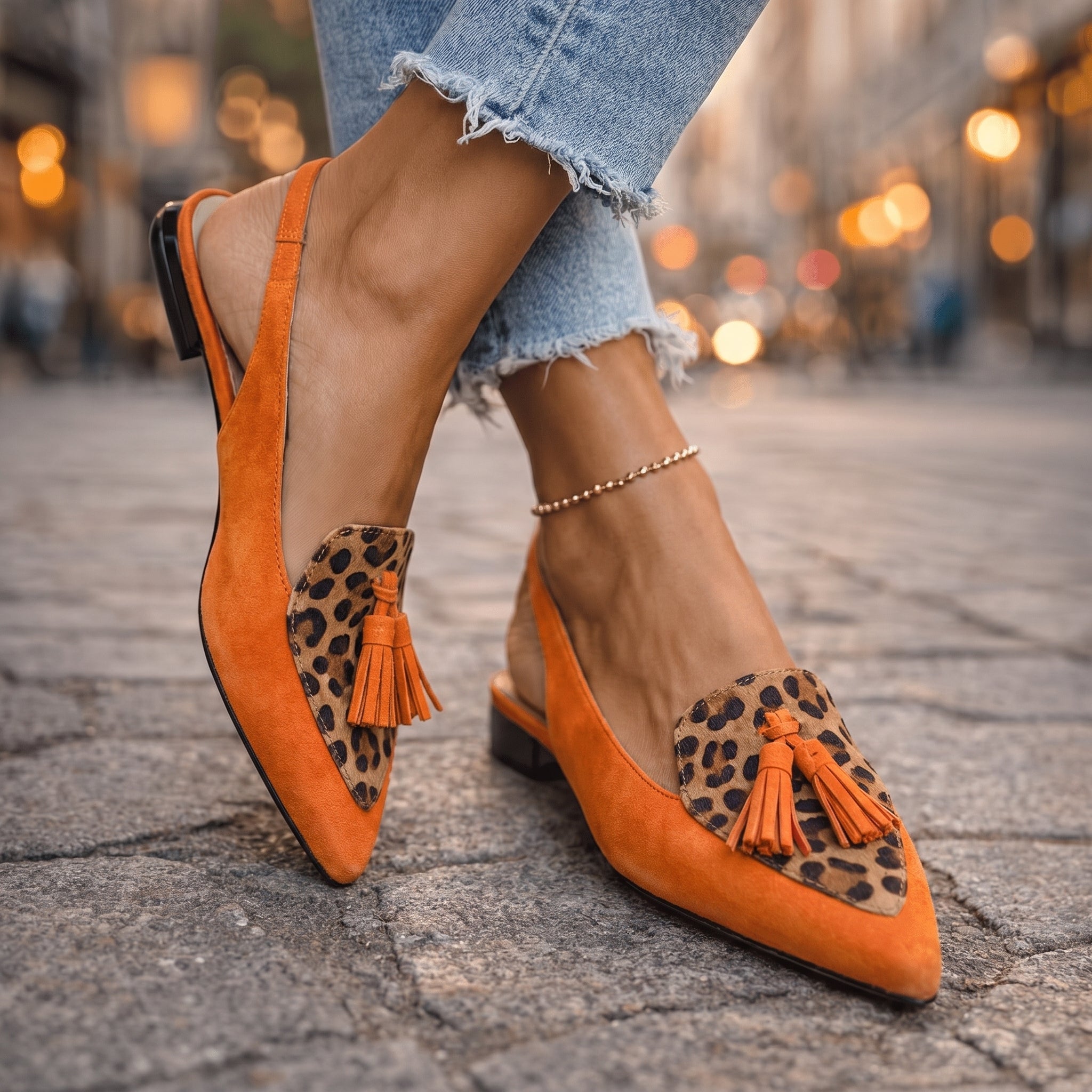 Women's Two-Tone Suede Flat Mules with Pompom Detail 5
