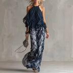 Women’s Two Piece Set with Halter Neck and Artistic Print Trousers 0