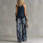 Women’s Two Piece Set with Halter Neck and Artistic Print Trousers 1