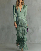 Women’s V-Neck Maxi Dress with Fringe Detail 4