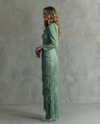 Women’s V-Neck Maxi Dress with Fringe Detail 5