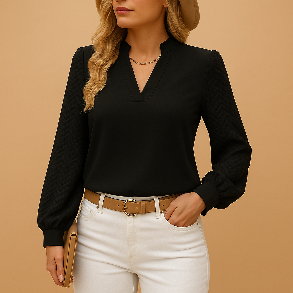Women’s V-Neck Top with Flowy Fit in Soft Neutral Tones for Everyday Wear 2