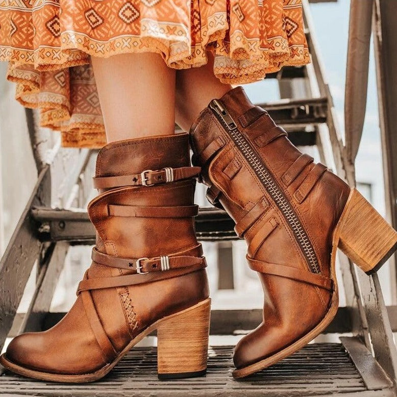 Women’s Vintage Leather Boots with Distressed Effect for Casual and Formal Wear 0