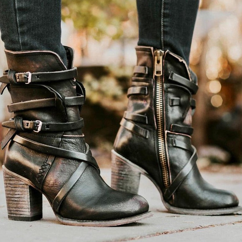 Women’s Vintage Leather Boots with Distressed Effect for Casual and Formal Wear 1